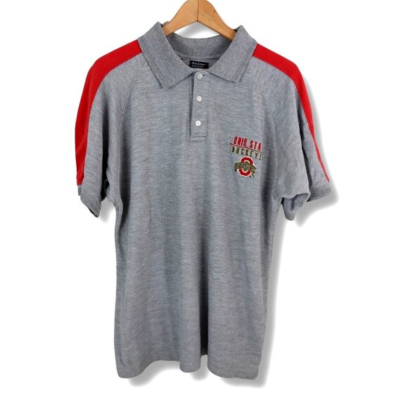 Vintage Ohio State Buckeyes Pro Edge Polo Shirt Large Gray Red NCAA Team Logo - Picture 1 of 7